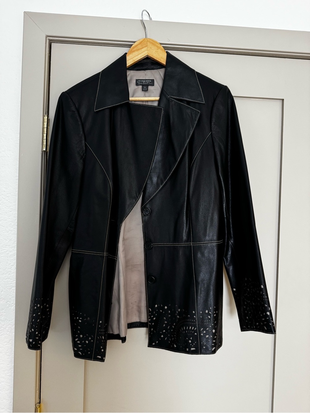 Classiques Entier Black Laser-Cut Leather Blazer
